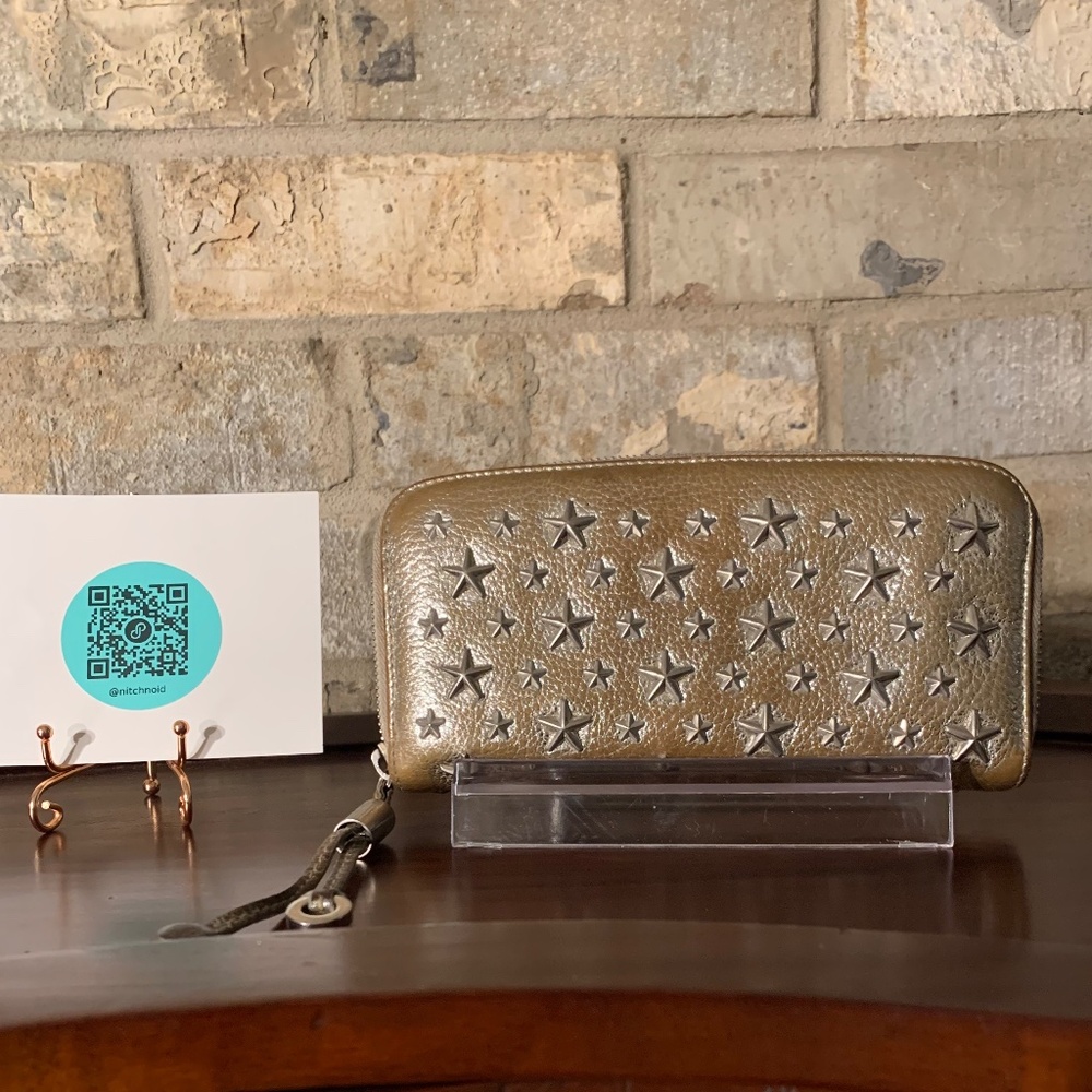 ‼️SOLD‼️ JIMMY CHOO 3/4 ZIP METALLIC STAR STUD WALLET